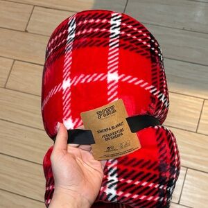 PINK Victoria's Secret Red and White Sherpa Blanket